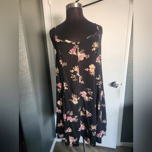 Floral Black Mini Swing Dress